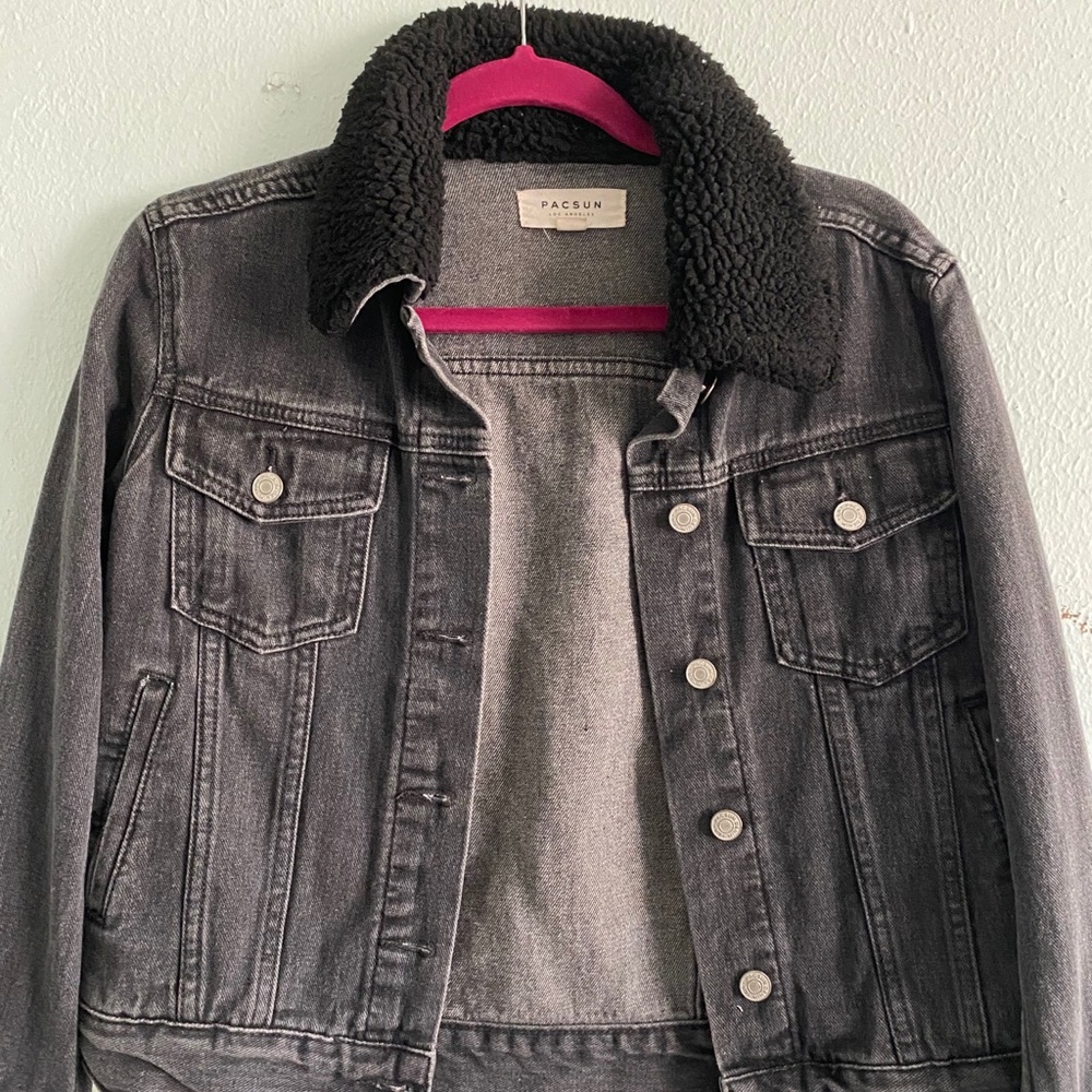 Black Denim Jacket with fleece collar